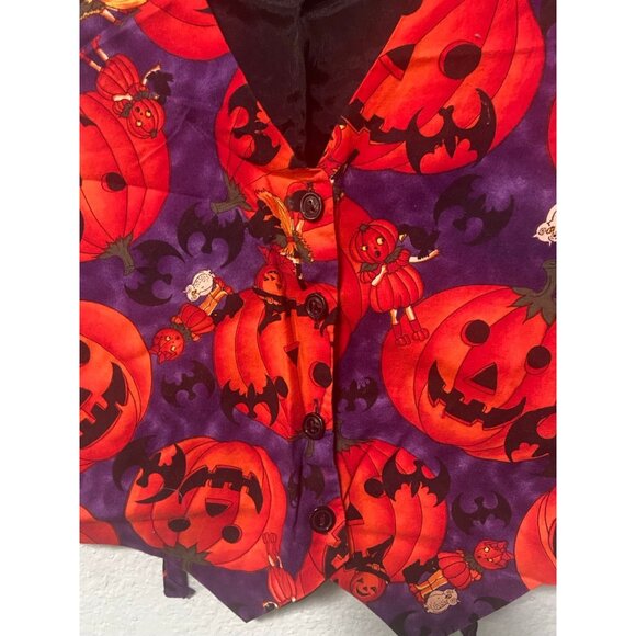 Vintage III Main One Size Halloween Pumpkin Bat Button Up Vest - Picture 3 of 6